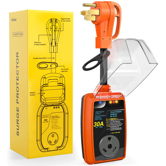Nilight 50 to 30 Amp RV Surge Protector Power Adapter 4200 Joules Voltage Monitor 14-50P to TT-30R Converter 125V/3750W Waterproof Circuit Analyzer