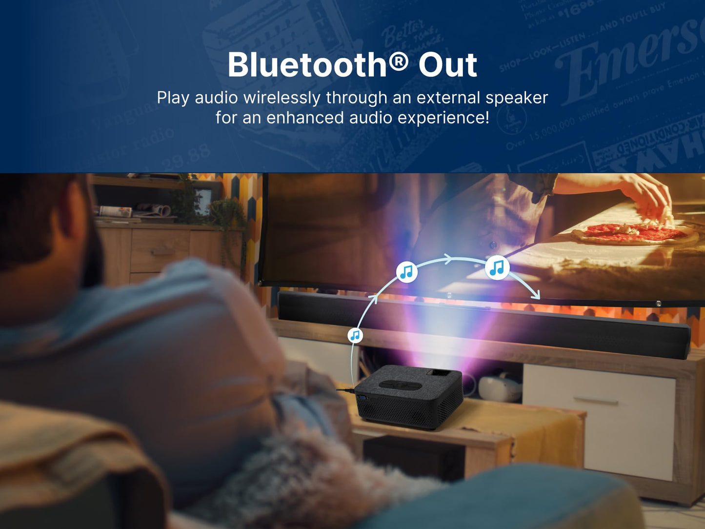 Emerson EVP-2001C 150" Portable Projector with 100" Portable Screen, Bluetooth, HDMI & USB Inputs, Dual Speakers, and Carrying Case - Ideal for Movie