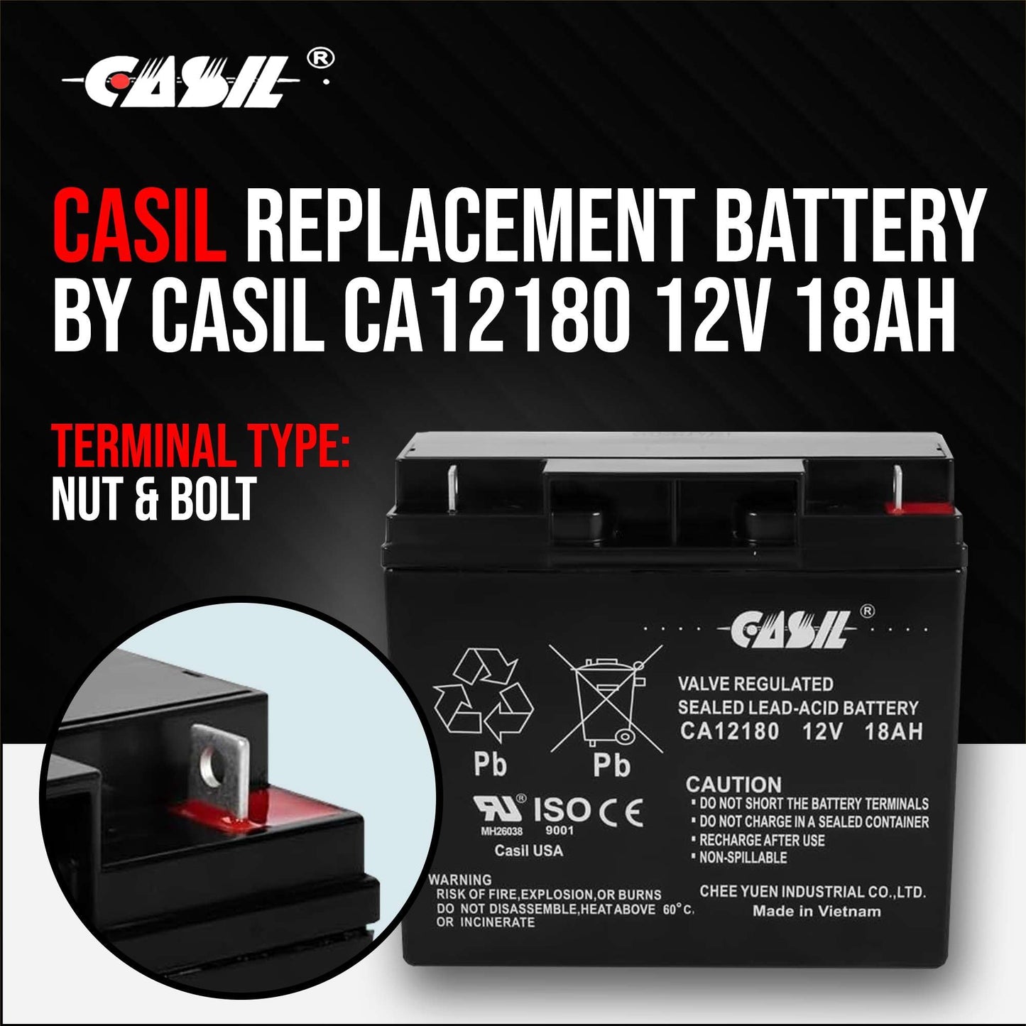 Casil 12v 18ah AGM Rechargeable Deep Cycle Replacement Battery for UB12180 CB19-12 FM12180 6fm18
