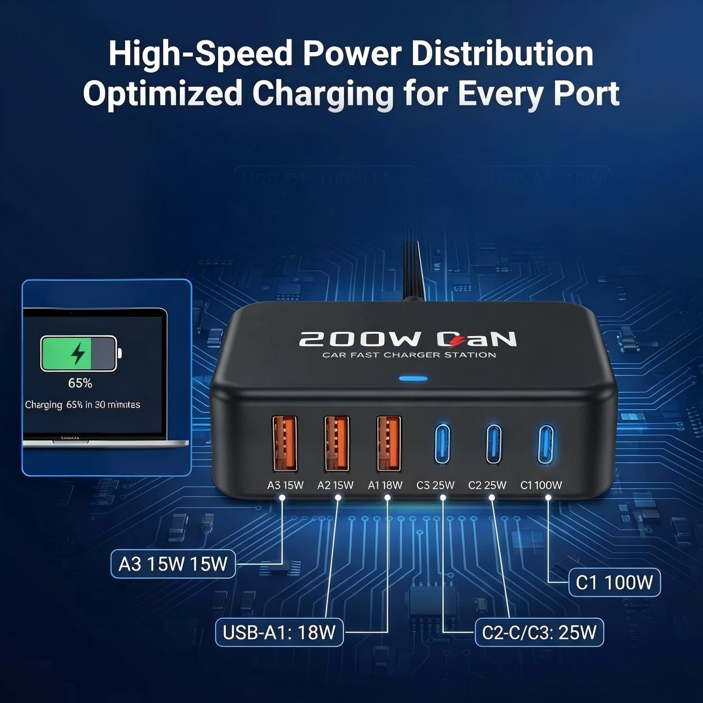 200W USB C Car Charger,Type C Laptop Car Charger & PD3.0/QC3.0/PPS Cigarette Lighter Adapter for iPhone 16/15/14/13/12 Pro Max, Galaxy S25/S26 Ultra
