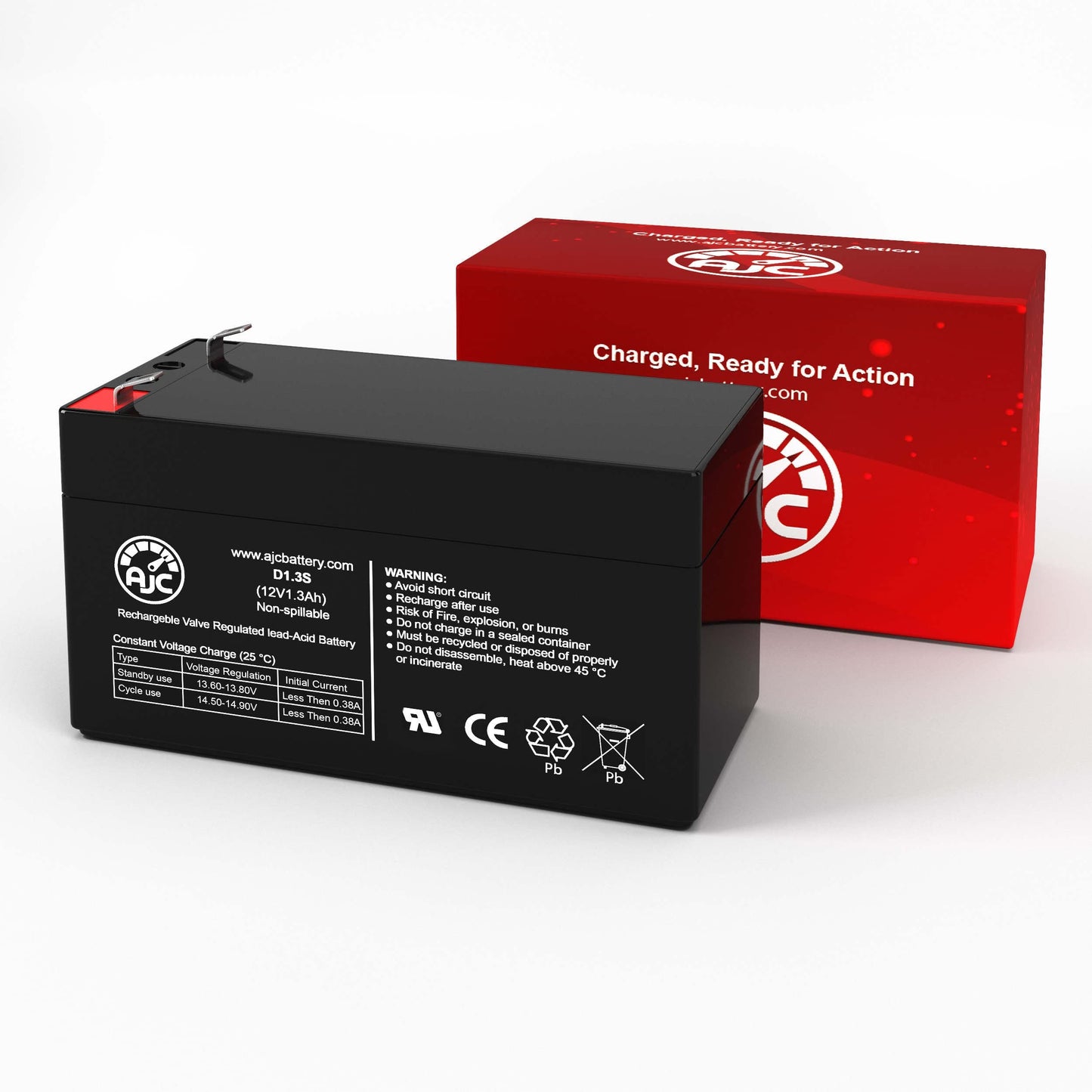 AJC Battery Compatible with UltraTech UT-1213 12V 1.3Ah Sealed Lead Acid Battery