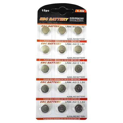 EBC Battery Multi-Pack LR44 AG13 Premium Alkaline 1.5 Volt Non Rechargeable Round Button Cell Batteries for Watches Clocks Remotes Games Controllers…