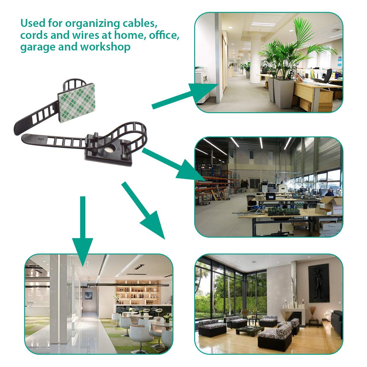 25 Pieces Desk Wire Organizer Cable Ties Zip Ties Adhesive Cord Clips Cable Management Cord Keeper Desk Wire Management
