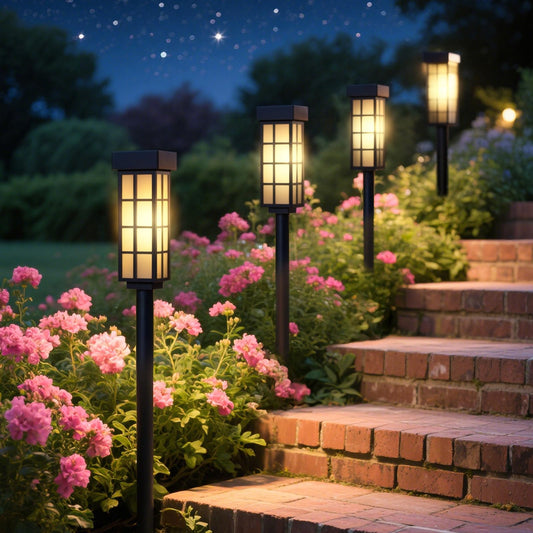 PASAMIC Solar Pathway Lights Outdoor, 24 Inch Tall Solar Landscape Lights, IP65 Waterproof Outdoor Lights, Warm White LED Solar Garden Lights for Yard