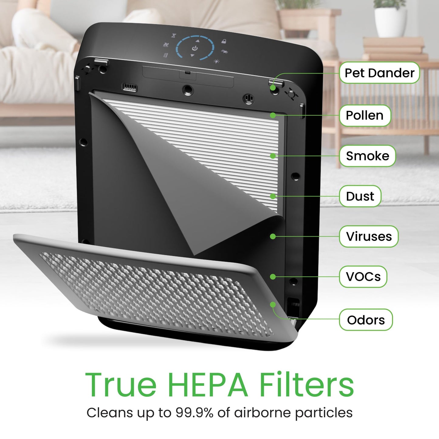 EP-300 EnviPure HEPA Air Purifier - Large Room Air Purifier Covers Up to 2200 Sq Ft, Removes Pollen, Dust, Smoke, Pet Hair, Odors & More - Real Time