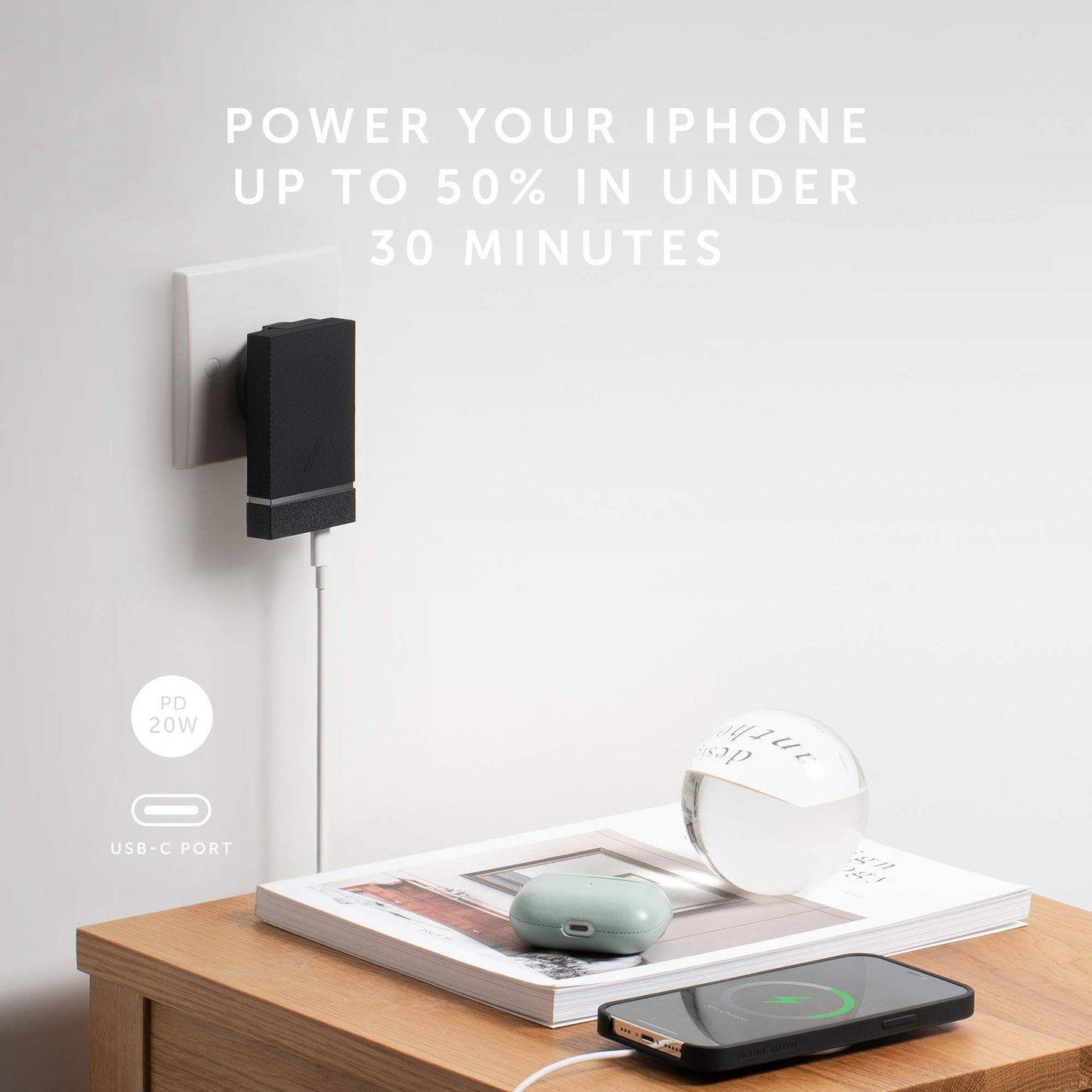 Native Union Smart Charger PD 20W - Power Delivery Enabled Fast-Charging 2-Port USB-A & USB-C Wall Charger - Pocket-Sized Design Includes Travel