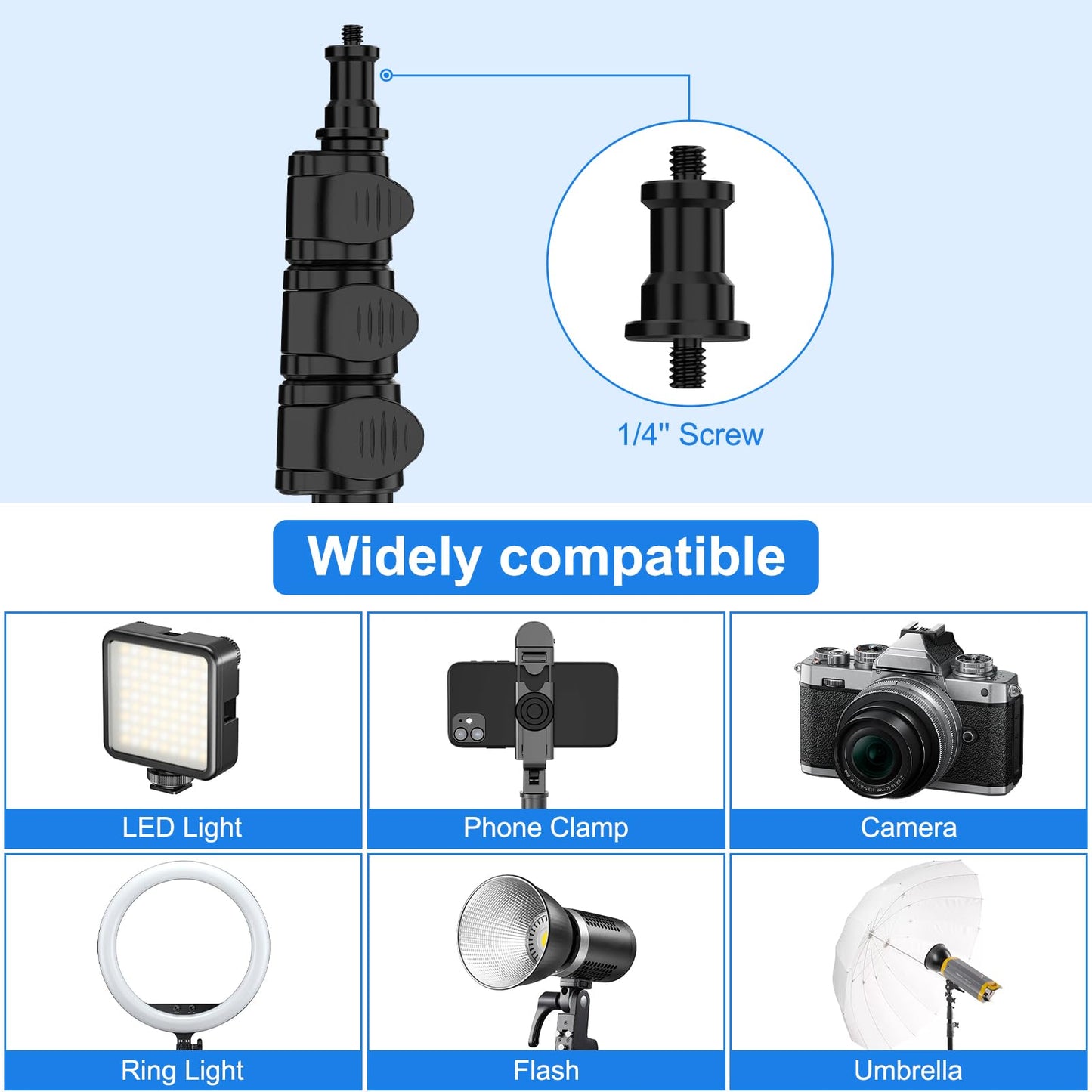 Anautin Extendable Light Stand Photography, 6.6ft/2m Light Tripod Stand for Travel, 13lb/6kg Heavy Duty Studio Lighting Stand for Continue Output