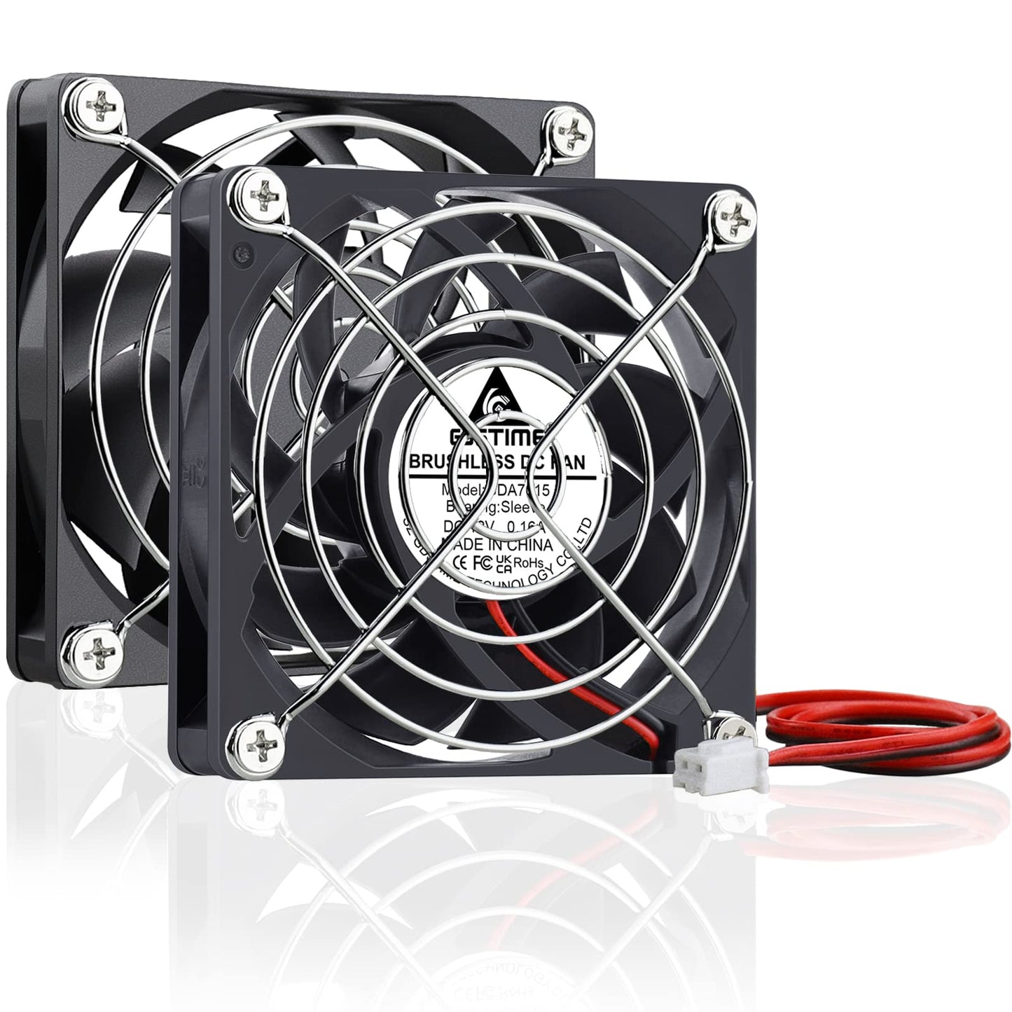 GDSTIME 70mm x 70mm x 15mm 12v Brushless DC Cooling Fan 2Pin 2-Pack