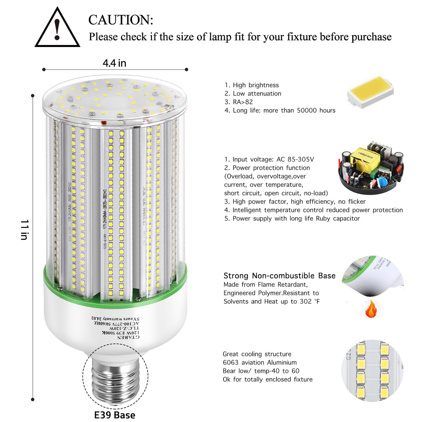 GTAREN 150W LED Corn Cob Light Bulb,Equivalent 600 Watt Metal Halide HPS HID CFL,5000K AC85-277V,E39 Mogul Base LED retrofit Bulb,for Commercial