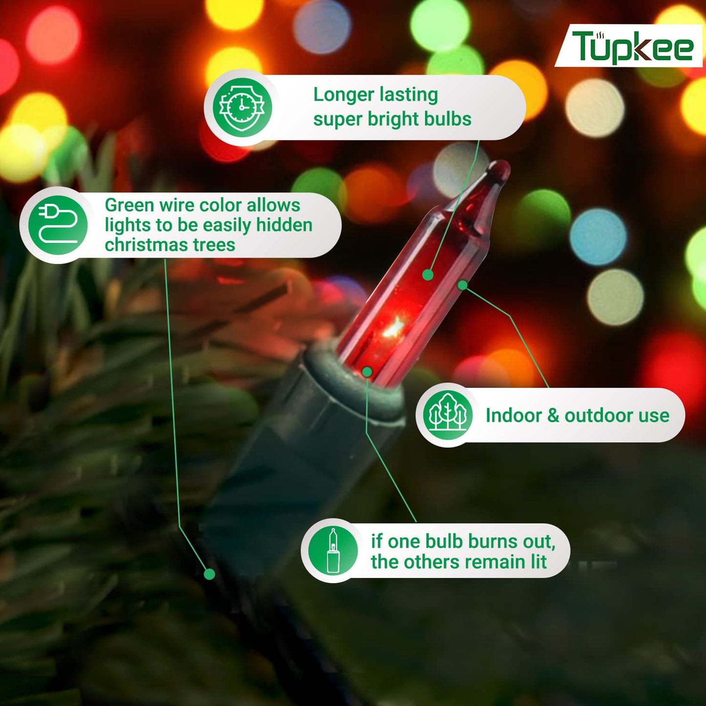 Christmas Random Shimmering Twinkle Lights - 12 of 100 Lights Twinkle - Indoor Outdoor - 20.5 Feet Light String, 100 Red, Green, & Clear Bulbs
