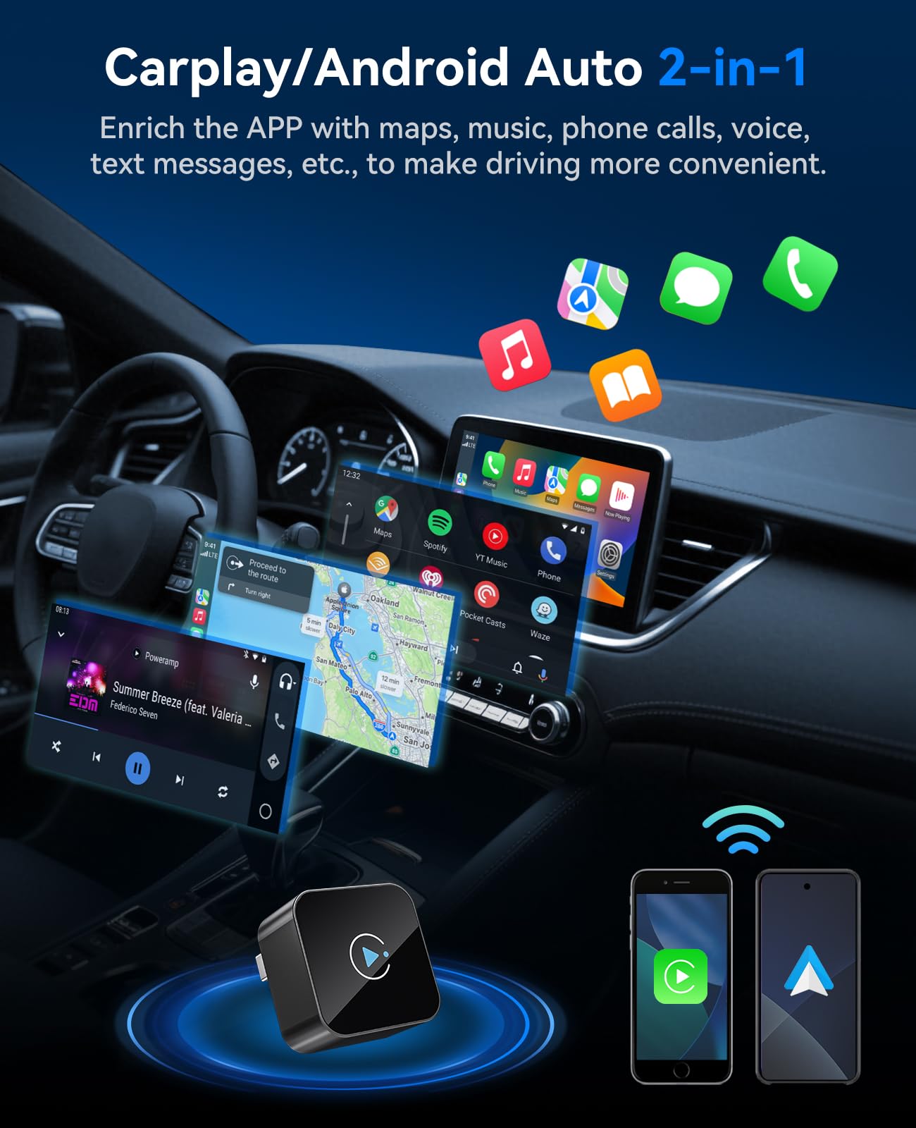 2026 Upgraded Wireless CarPlay Dongle, Mini Plug & Play USB Device for Apple CarPlay & Android Auto, Wired to Wireless, Stable No-Latency Connection