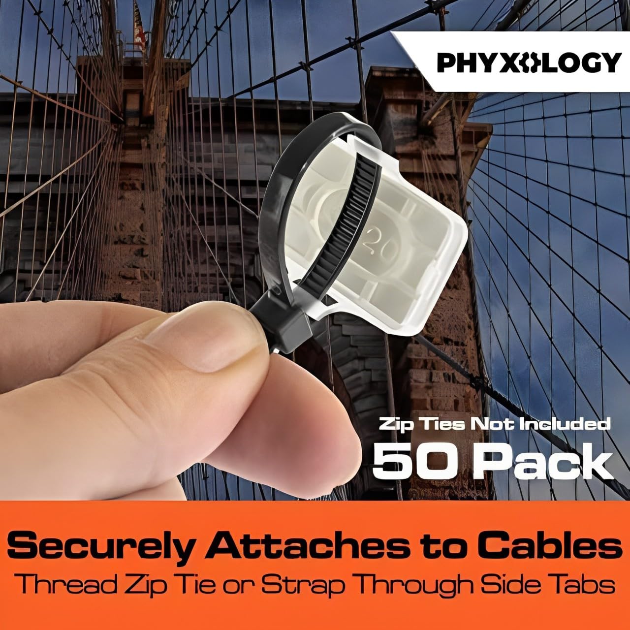 Heavy Duty Zip Tie Labels for Cables and Cords, 50Pk. Durable, Protective Box Attaches to Zip Ties for Cord and Cable Organization. Best Reusable Wire