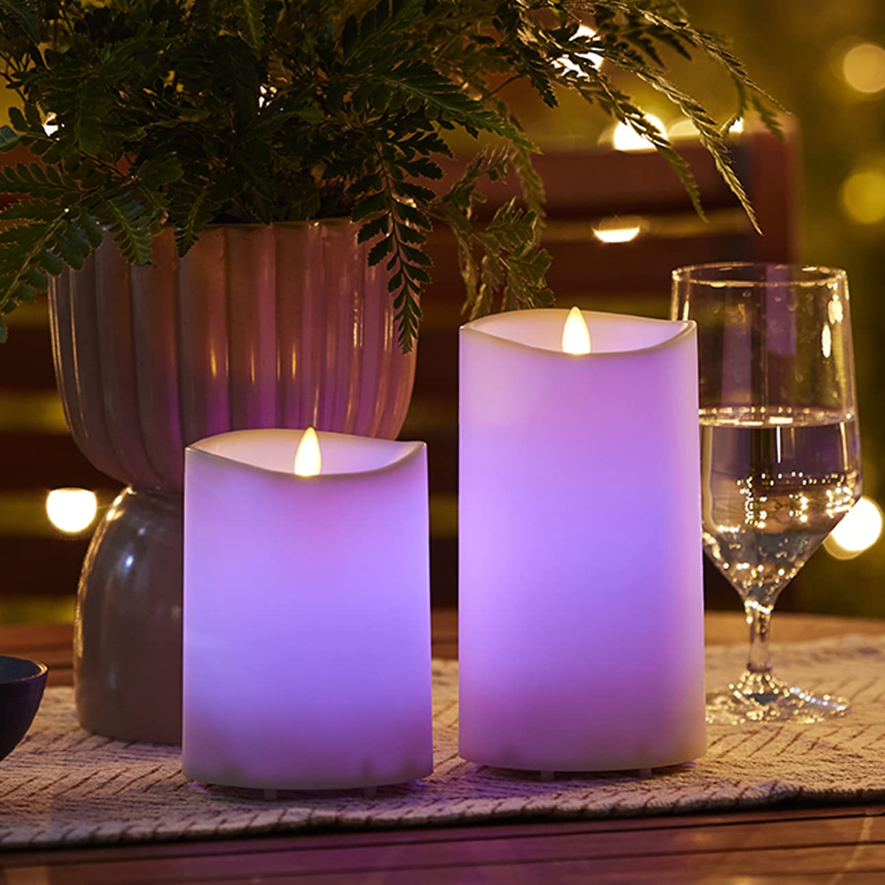 Luminara Outdoor Flameless LED Coloring Changing Candle Melted Edge 3.75" x 5.3" Real Moving Flame Battery Operated Timer Plastic Weather-Resistant