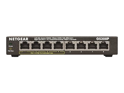 NETGEAR GS308P-100NAS 8-Port Gigabit Ethernet Unmanaged Switch, 4xPoE