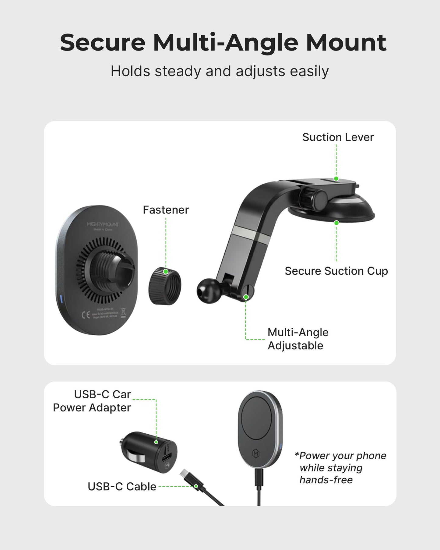 Wireless Car Charger Multi-Angle Adjustable Dashboard/Windshield Mount Smartphones, Magnetic Car Phone Holder, Fast Charging, Universal Dashboard Fit
