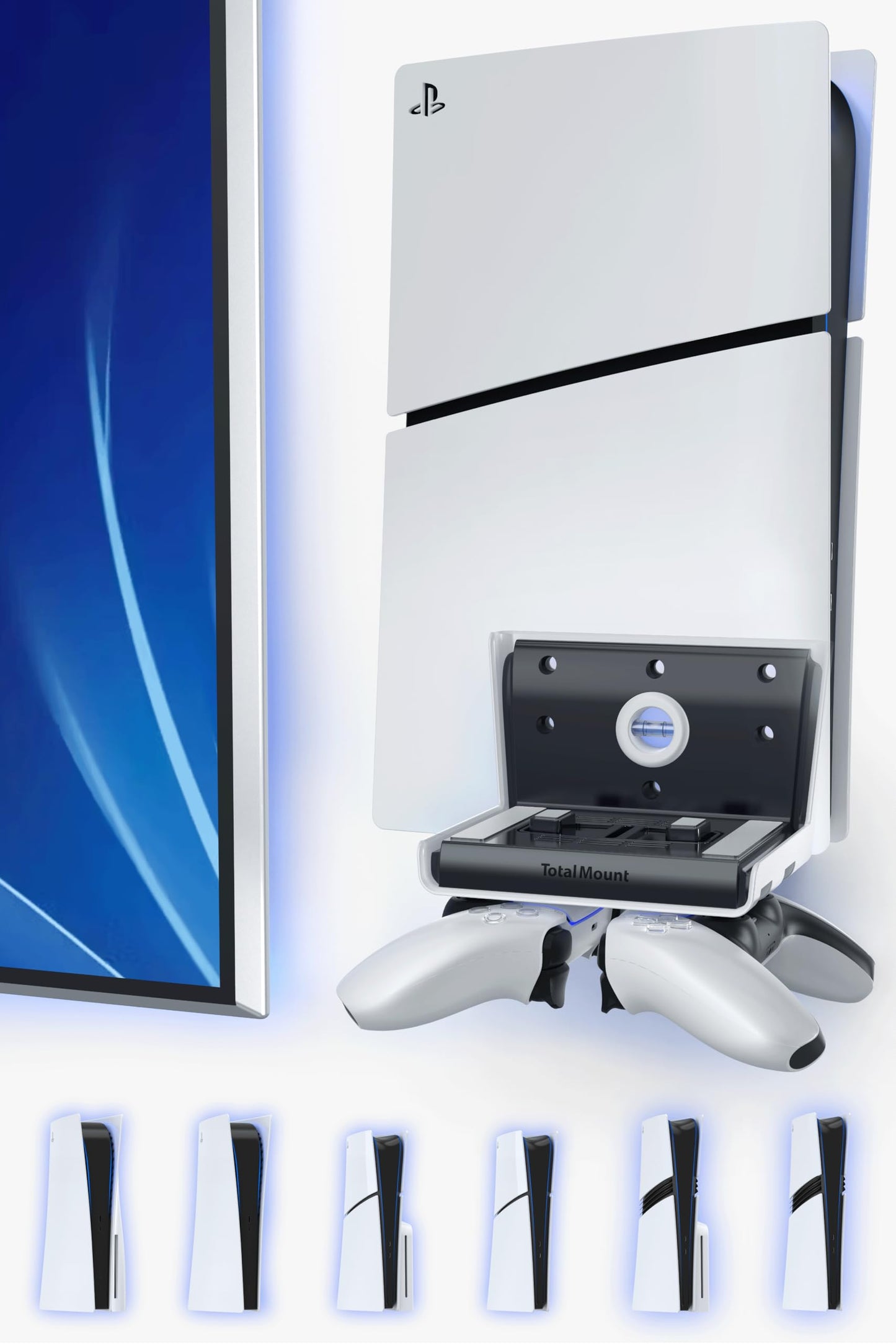TotalMount Wall Mount for All PS5 Models - Bonus: Holds Two Controllers (Compatible with All PS5 Models Including Slim, Pro, and Original)