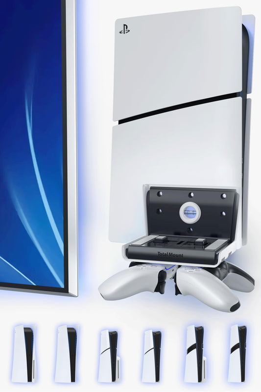 TotalMount Wall Mount for All PS5 Models - Bonus: Holds Two Controllers (Compatible with All PS5 Models Including Slim, Pro, and Original)