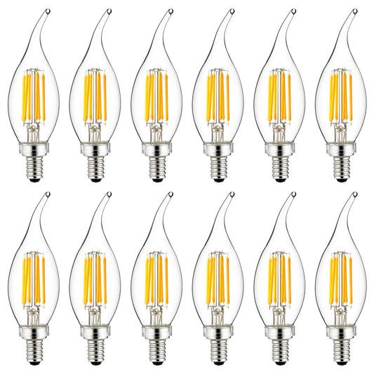Sunlite LED Filament Chandelier Light Bulb with Flame Tip, UL Listed, 5 Watts (60W Equivalent), Candelabra Base (E12), Clear, Dimmable, 2700K Soft