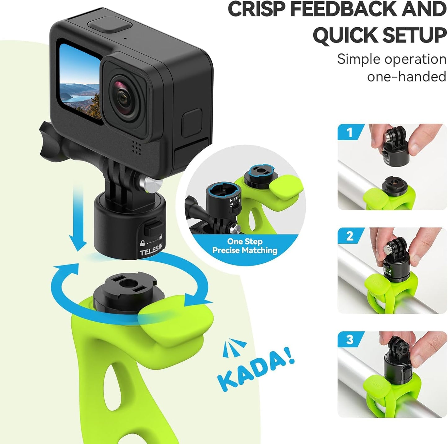 TELESIN S2 Quick Release 360 Flexible Mount Wrap Band, Bike Motorcycle Handlebar Roll Bar Tube Stick Pole Mounting Accessories for GoPro 13 12 11 10 8