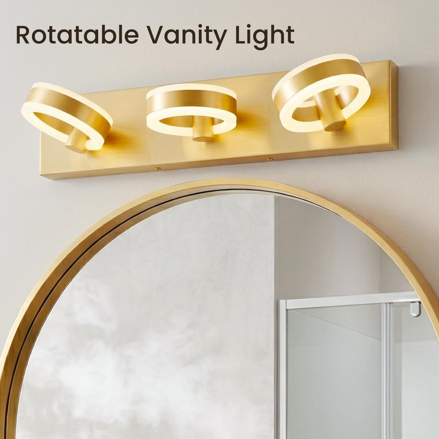 PHIXART LED Bathroom Light Fixtures, 24inch Gold Vanity Lights, Modern 3 Light Acrylic Wall Sconces, 350° Rotatable Wall Lighting Fixture Over Mirror