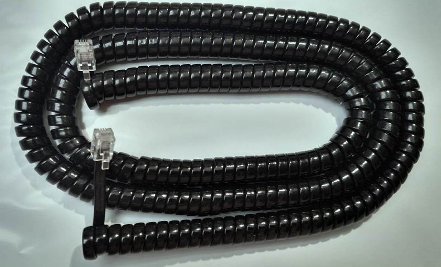 DIY-BizPhones 5-Pack of Black Glossy Long Generic Landline Phone Handset Cord Fits Nearly All Telephones Curly Coil Receiver Wire Cable 4P4C RJ9