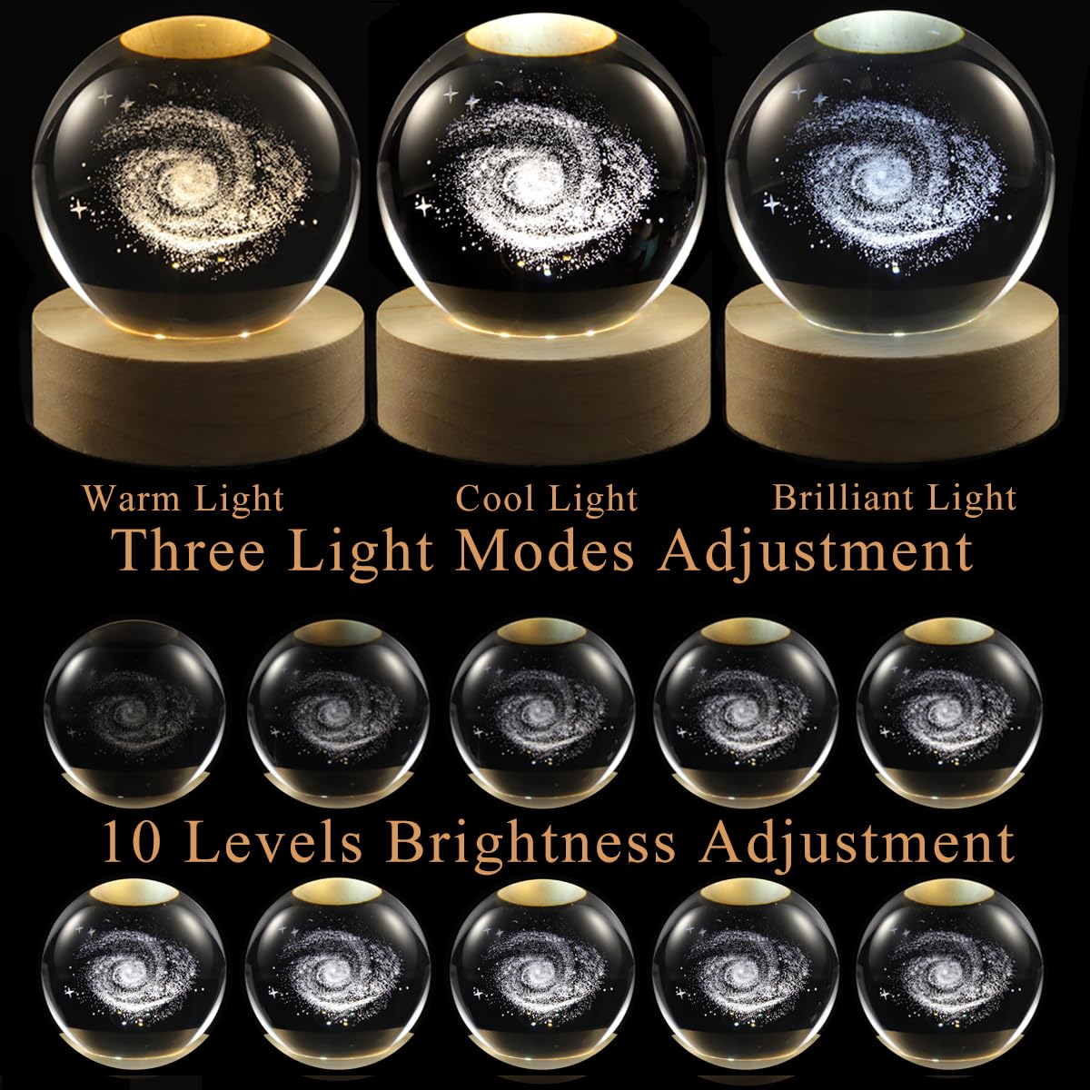 YANFEYHA 3D Moon Crystal Ball Lamp with Dimmable LED and Wooden Base, Night Light for Kids Teens Adults, Home Desk Office Bedroom Decor, Birthday Gift