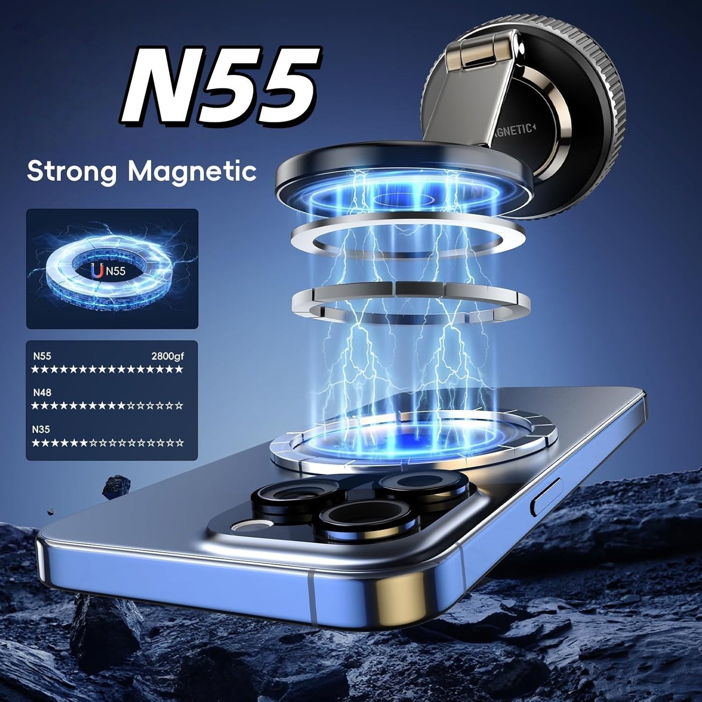 lomxsy Cell Phone Car Mount for Car Accessories, [98+LBS Strongest Suction & 2800gf Magnetic] 360 Adjustable Suction Car Phone Holder