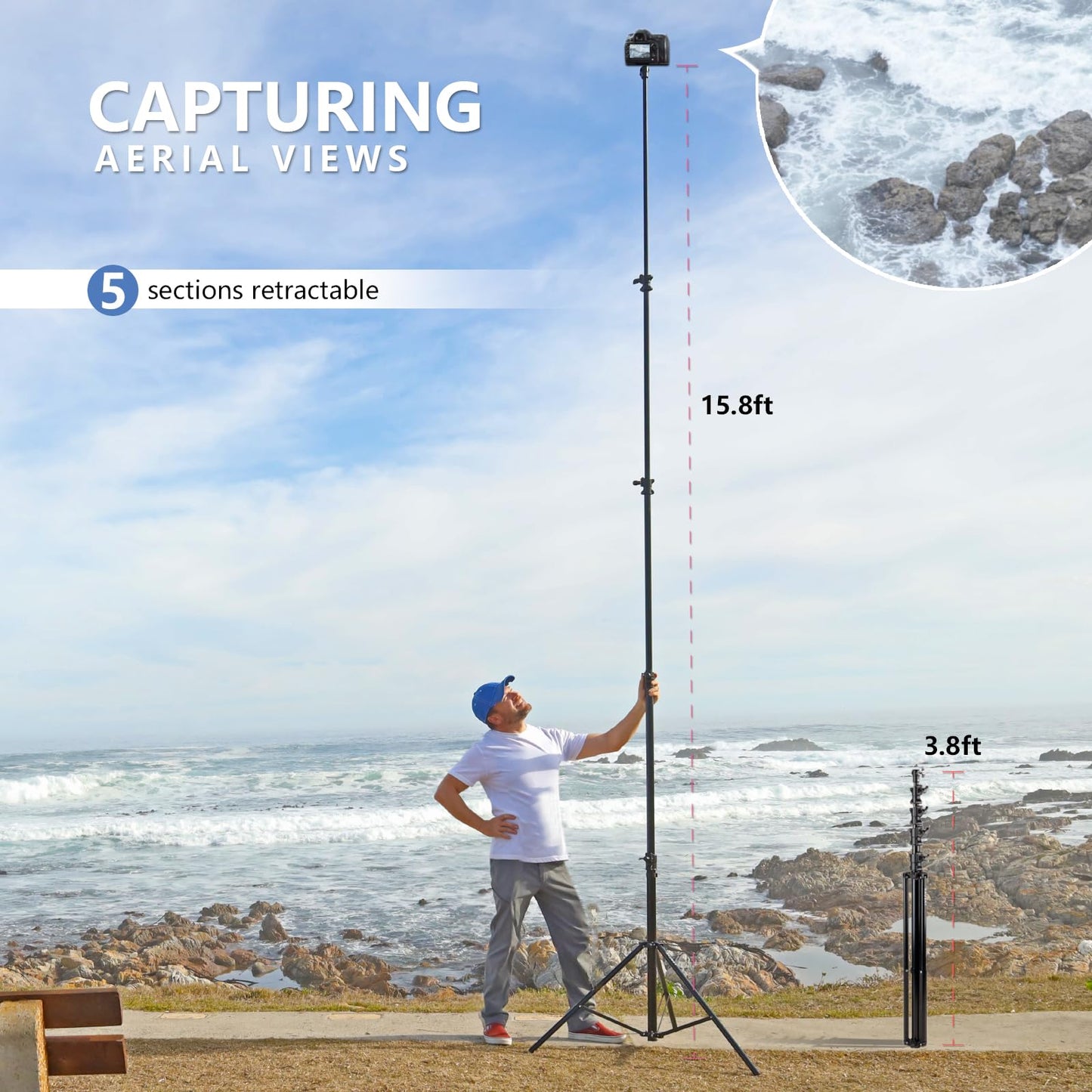 ?16' Heavy Duty? RAUBAY Extreme Tall Video Camera Sports Tripod Stand Air-Cushioned Telescoping Aluminium Alloy Light Stand with 1/4"& 3/8" Screw