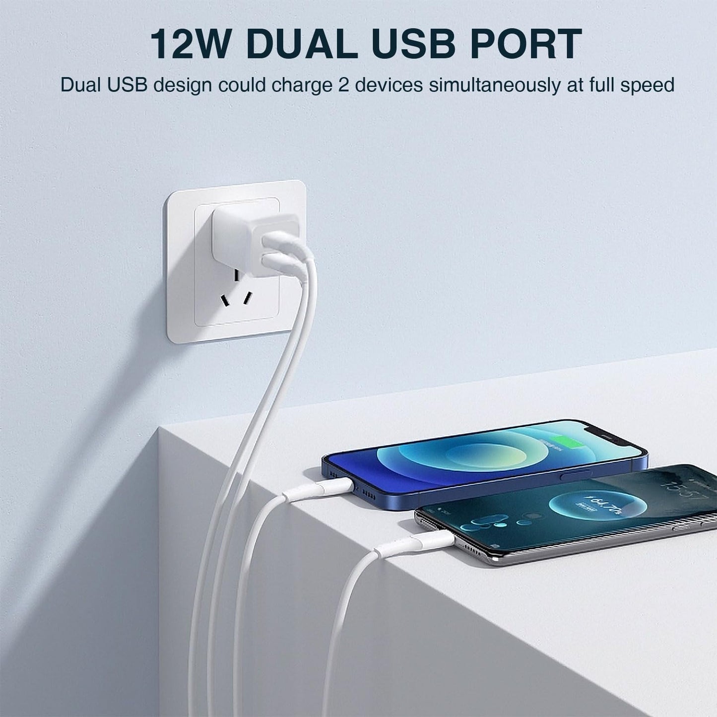 REKNA USB Wall Charger, Dual Port Cube Power Adapter Charger Plug Block Charging Box, Dual Port Wall Charging Adapter, Compatible for i Phone 14 13 12