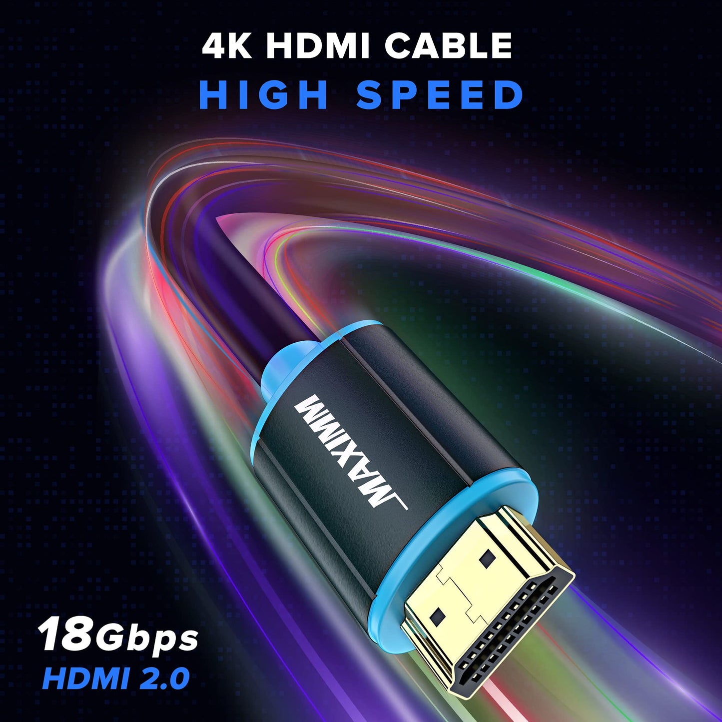 Maximm HDMI Cable 4K Ultra HD 50 Foot (5 Pack) HDMI 2.0 Cable, High Speed 18Gbps 4K60Hz HDR, 3D, 2160p, 1080p, HDCP 2.2, ARC, HDMI Cables