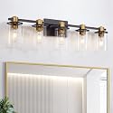 5 Light Bathroom Vanity Light, Black and Gold Bathroom Light Fixtures, Sconces Wall Lighting with Clear Glass Shade, Modern Brushed Gold Vanity