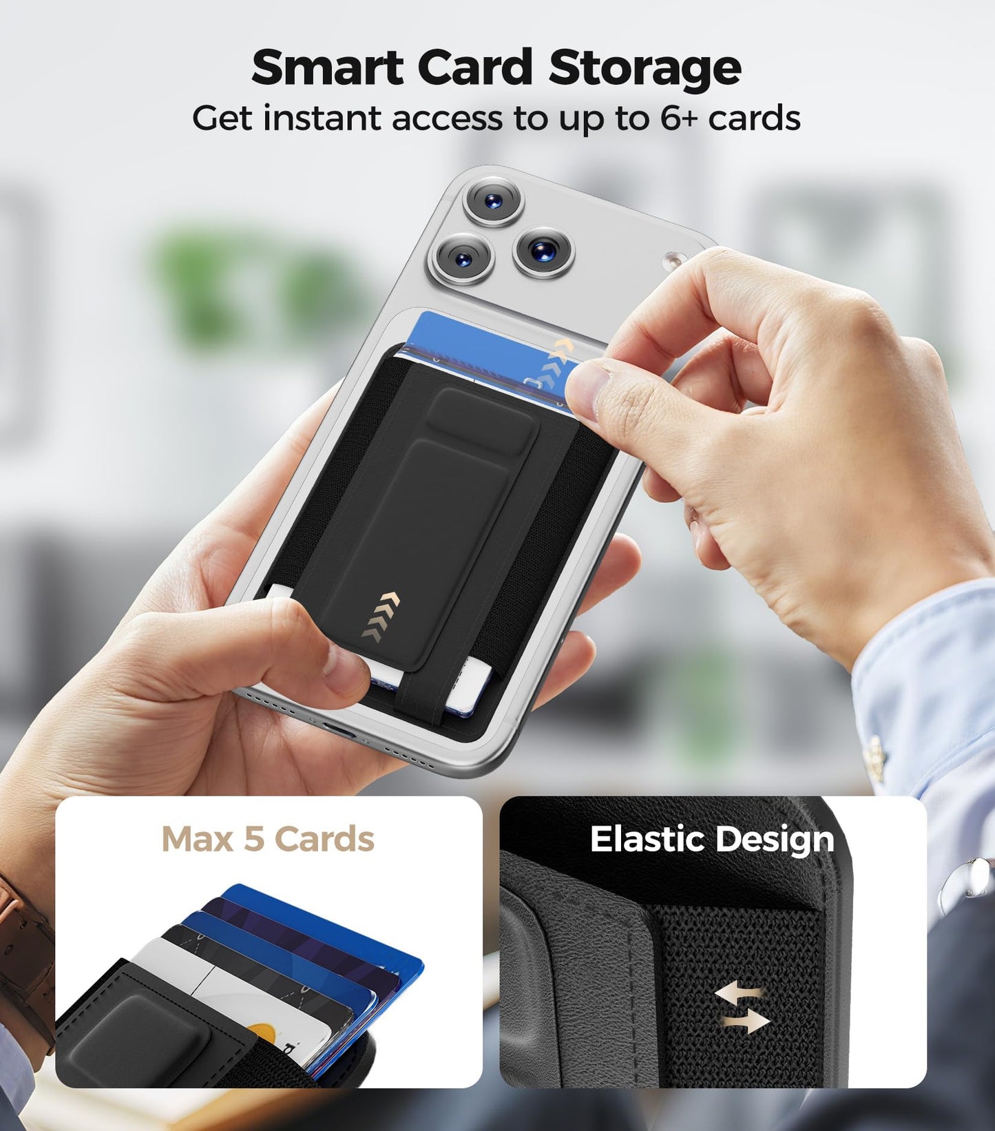 APTMAPT for MagSafe Wallet, Works with Apple Find My, 5-Card RFID Holder with Stand Also Grip, Strong Magnetic Wallet for iPhone 17/16/15/14/13/12 Pro