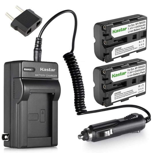 Kastar Battery (2-Pack) and Charger Replacement for Sony NP-FM500H DSLR-A100 A200 A300 A350 A450 A500 A550 A560 A580 A700 A850 A900, Alpha SLT A57 A58