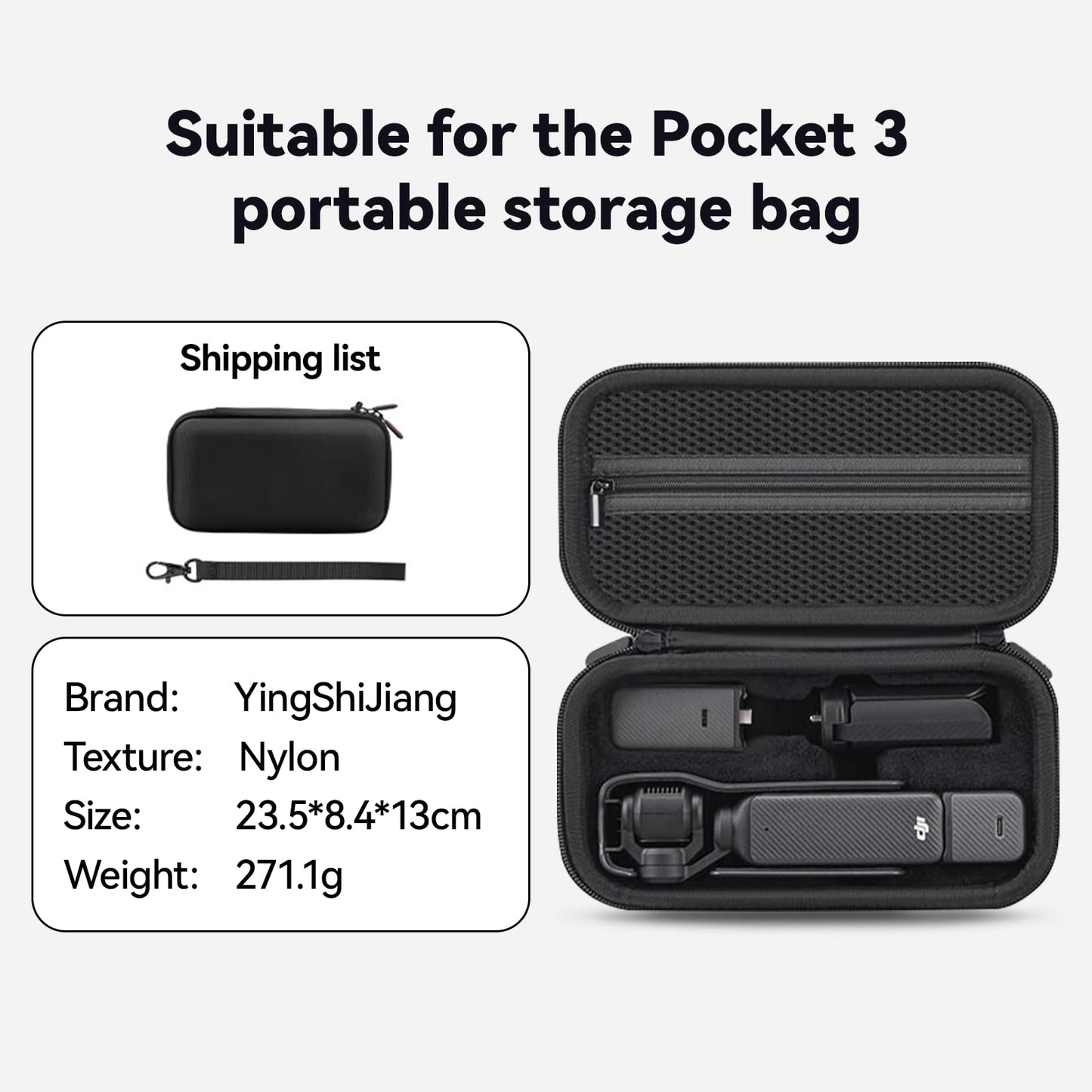 YINGSHIJIANG Osmo Pocket 3 Case,Perfect Fit Portable PU Storage Pouch Bag for DJI Osmo Pocket 3 Creator Combo Accessories,Perfectly Compatible