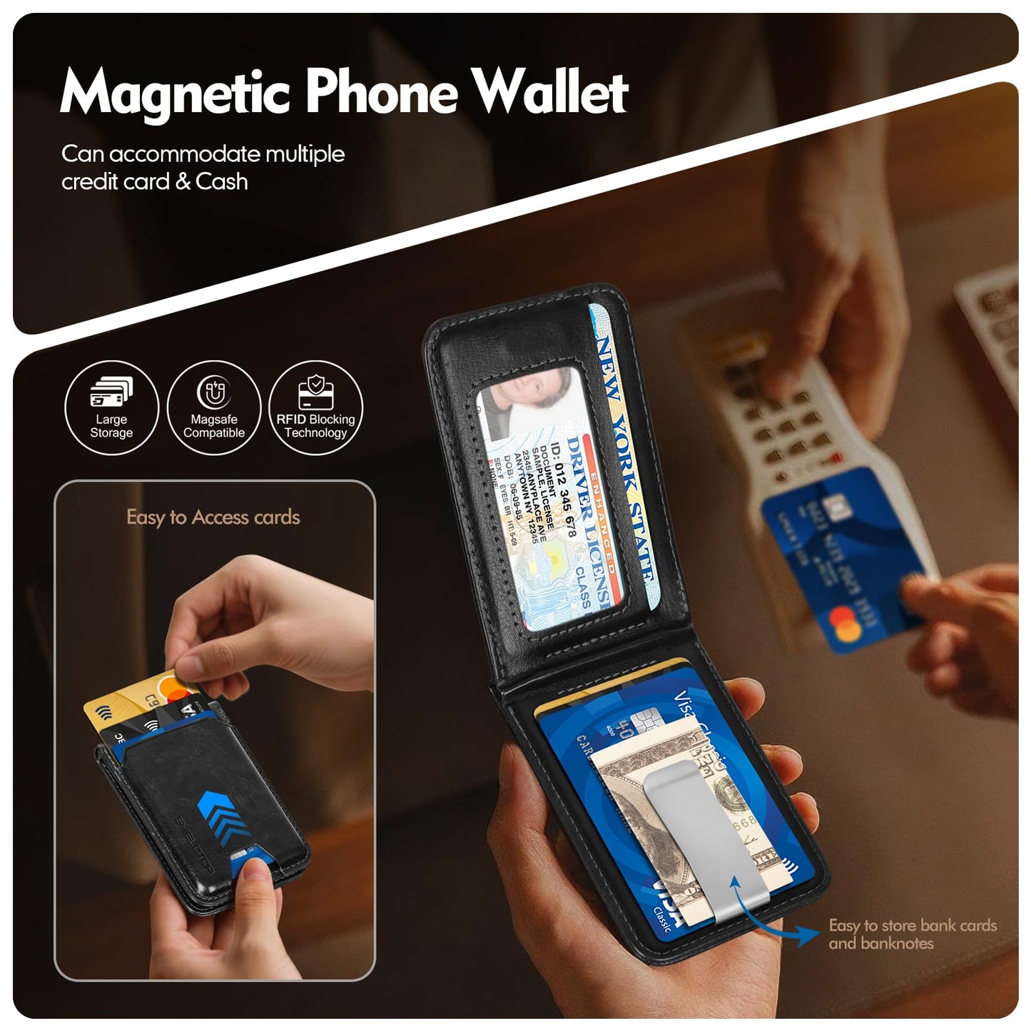Shieldtop Compatible with Magsafe Case with Card Holder for Men Women Magnetic Ultra-Thin Wallet Bracket Adjustable Bracket for iPhone