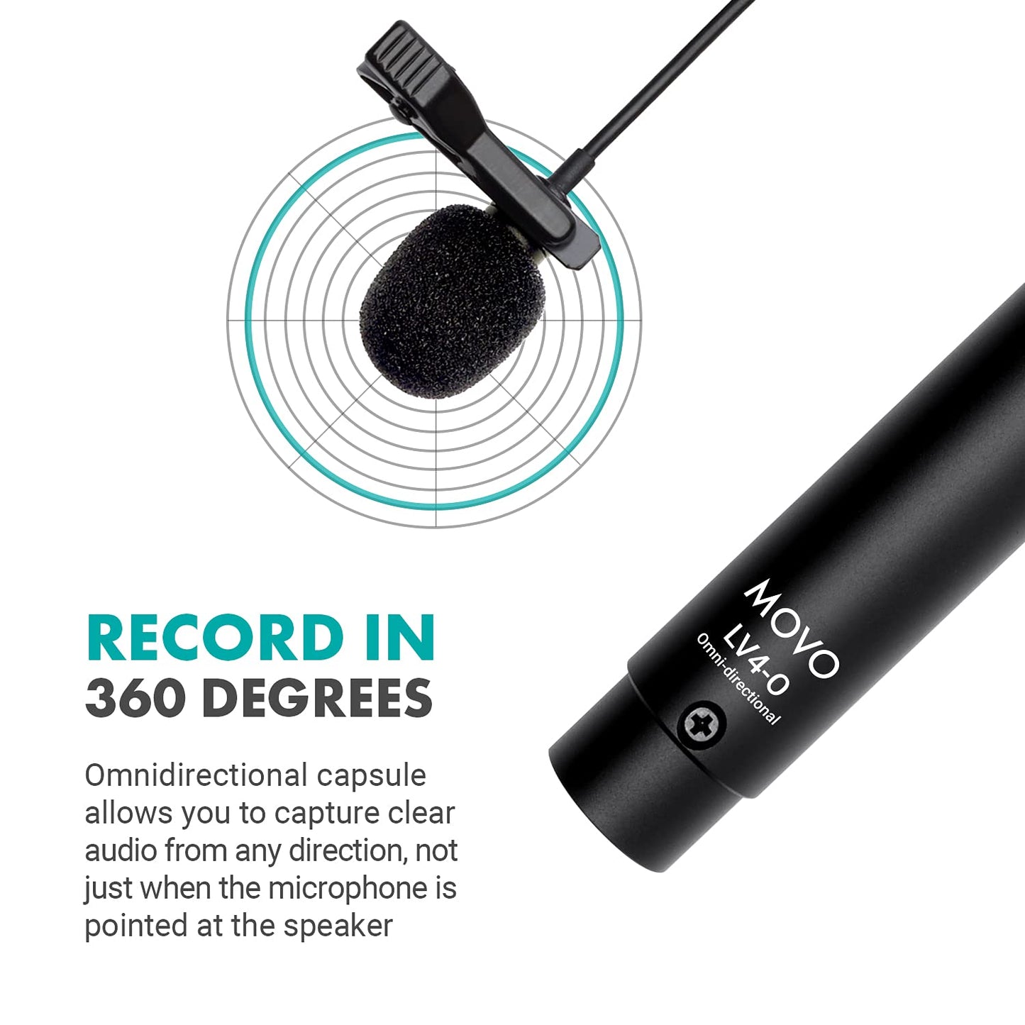 Movo LV4-O Phantom Power Omnidirectional XLR Lavalier Microphone with Metal Lapel Mic Clip and Windscreen - Great External Lav Mic for Filming