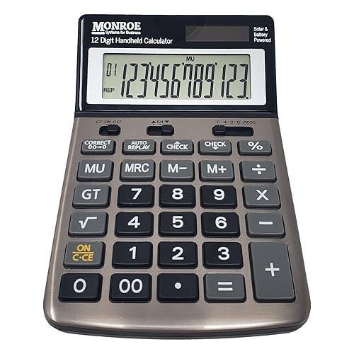 Monroe Handheld 12-Digit Calculator with Check and Correct Functionality
