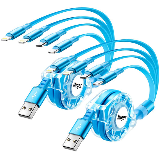 Multi Charging Cable 4A,Retractable Charger Cable [2Pack 4Ft] Multi Charging Cord 4 in 1 Fast Charger Cord with Lightning/Type C/Micro USB Port