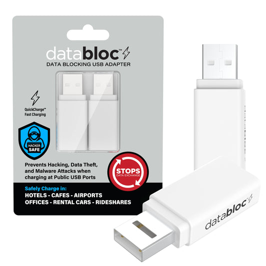 Eyebloc USB A Data Blocker Adapter - Secure Charging to Prevent Juice Jacking - Portable Airport Charger Blocker for On-The-Go Security - Compact USB
