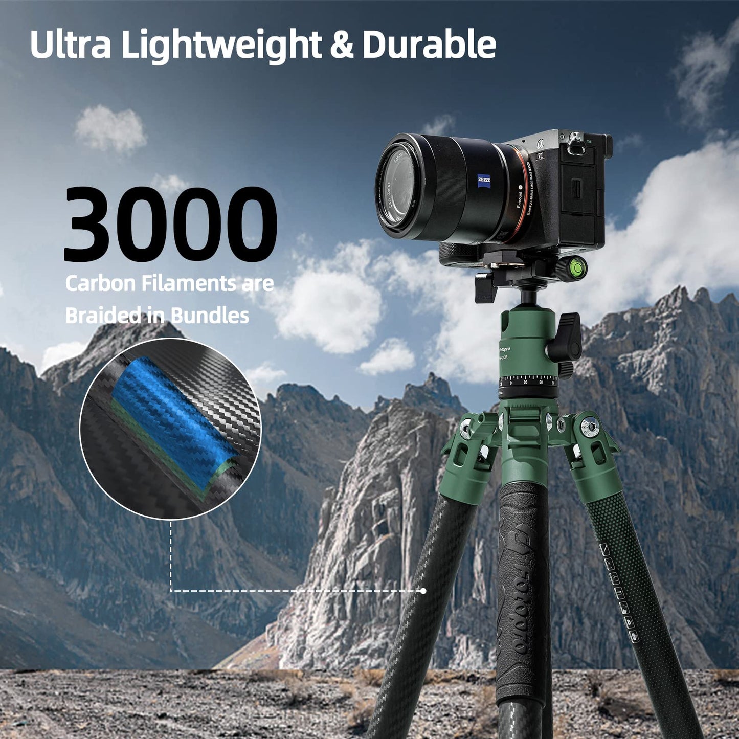 Fotopro Carbon Fiber Tripod 60 Inch 360 Degree Ball Head Quick Release Plate Lightweight Camera Tripod for Travel Tripod Folded Height Only 14.2",Max