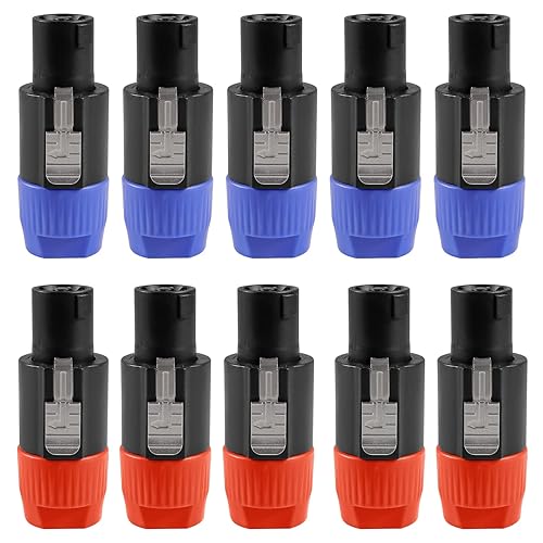 ACEIRMC 4-Pole 4Pin NL4FC Connector Ohm Plug Speaker Audio Cable Plug Adapter Compatible with Neutrik Speakon NL4FC, NL4FX, NL2FC (5pcs Orange + 5pcs