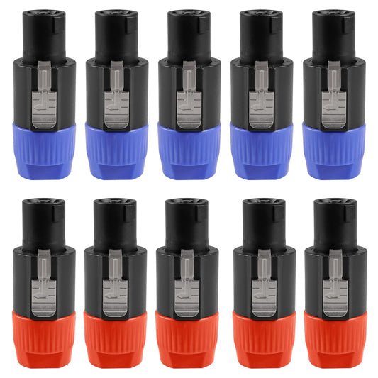ACEIRMC 4-Pole 4Pin NL4FC Connector Ohm Plug Speaker Audio Cable Plug Adapter Compatible with Neutrik Speakon NL4FC, NL4FX, NL2FC (5pcs Orange + 5pcs