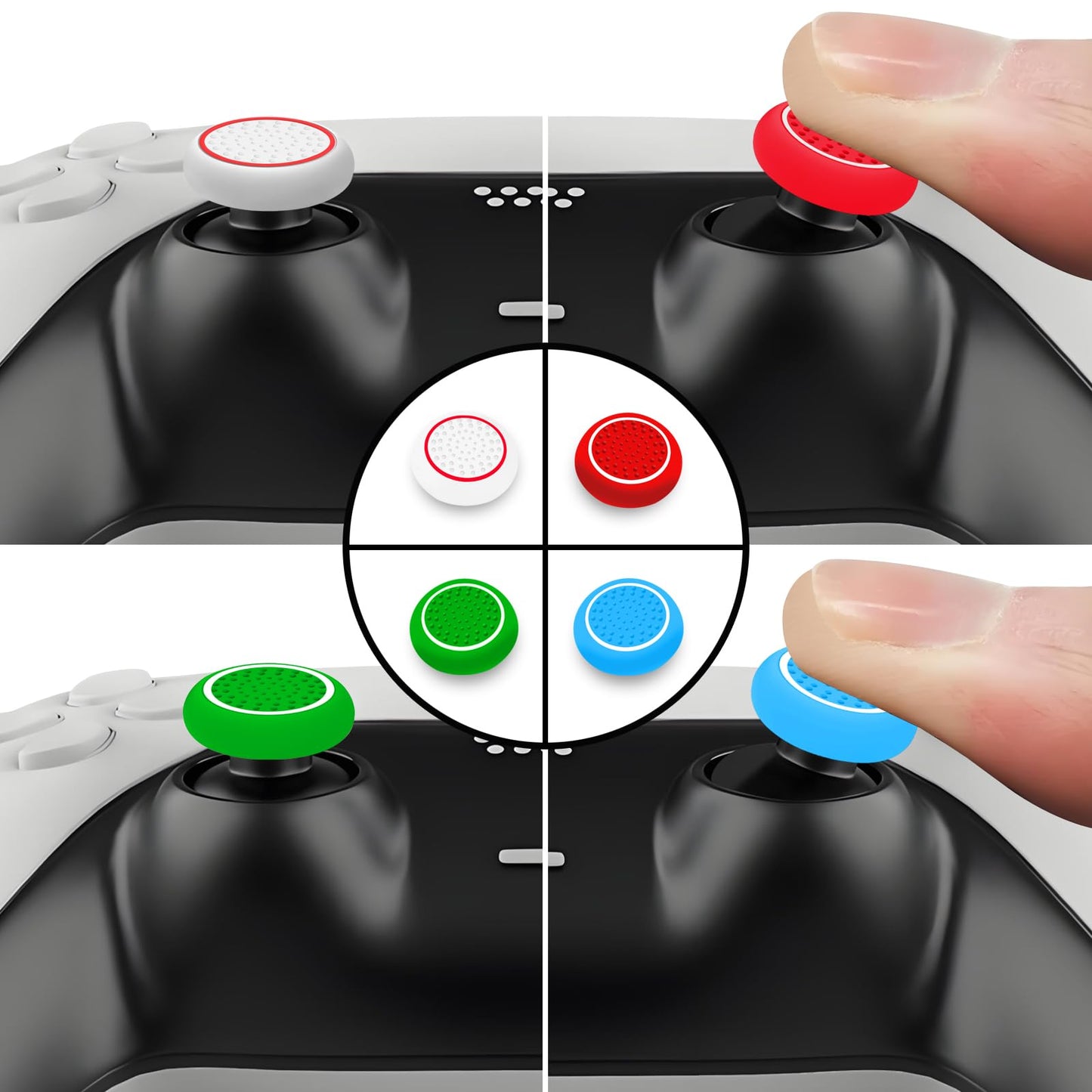 AMOACCESSORIES 16 Pieces Rainbow Colors Thumb Grips Caps Joystick Cover Controller Performance for Games,Compatible with PlayStation PS5,PS4,Xbox