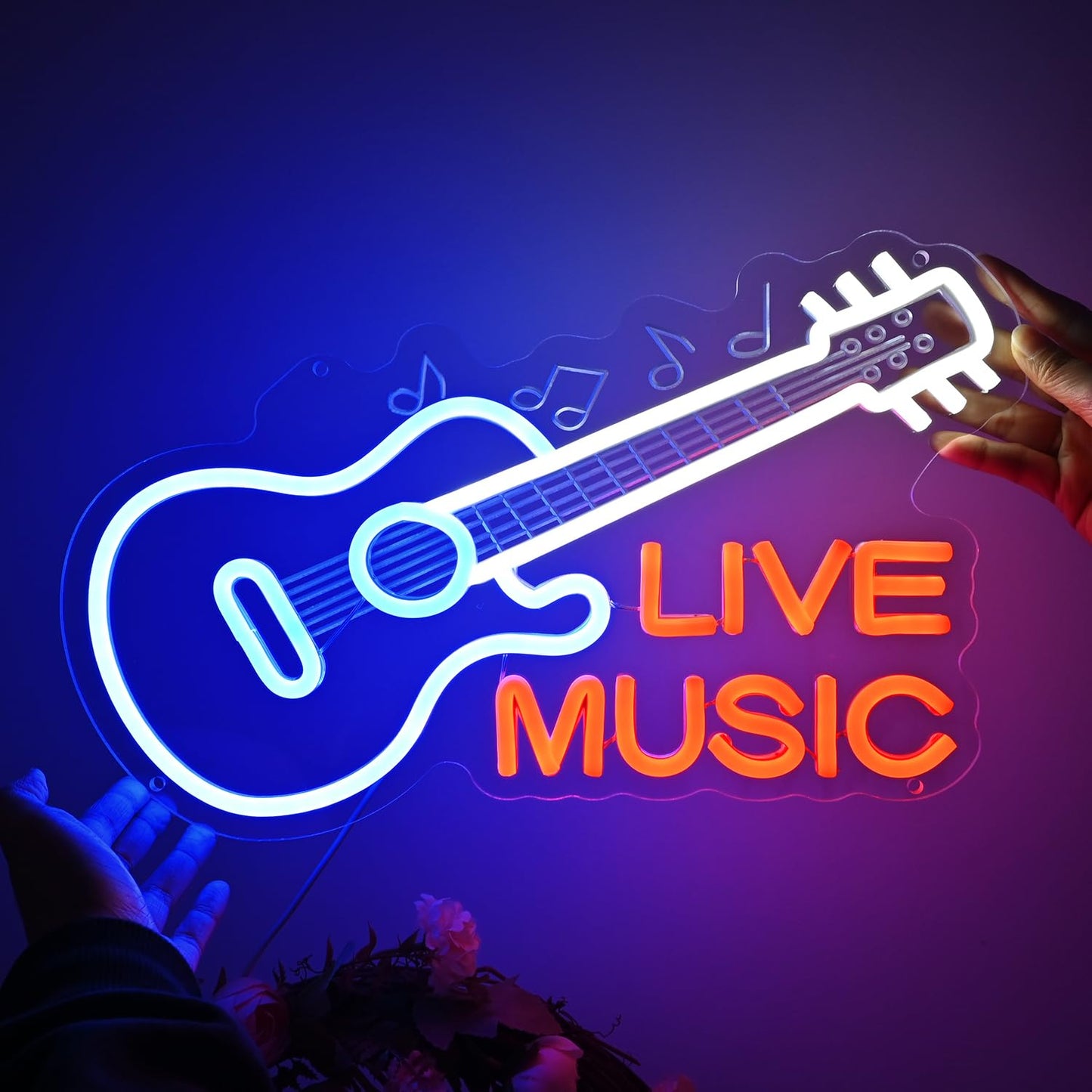 Planzo Guitar Neon Sign Live Music LED Neon Light Wall Decor for Music Room Record Studio Nightclub Beer Bar Business Store Sign Birthday Christmas