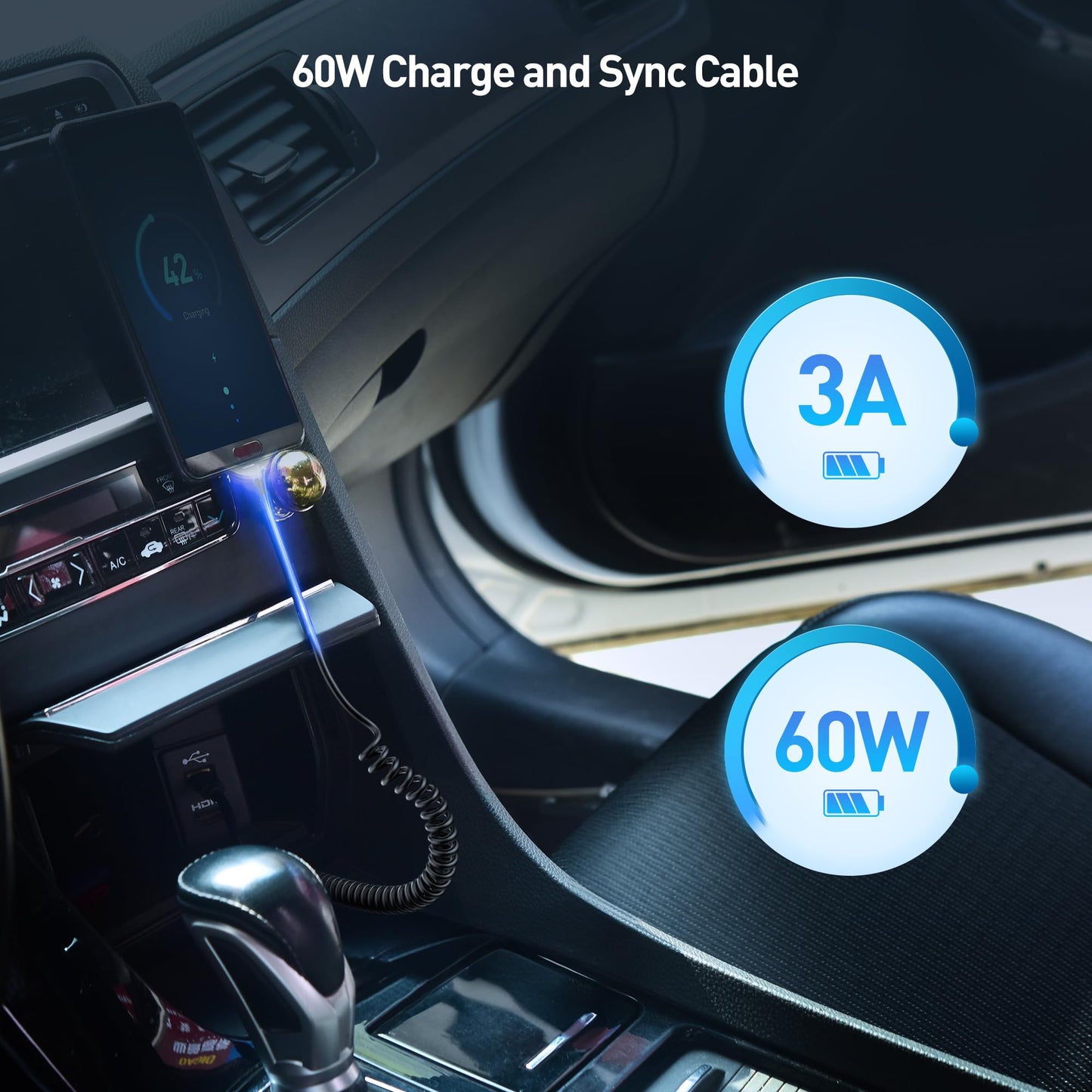 Cable Matters 2-Pack Coiled USB C to USB C Cable 1-4 Feet, Up to [60W Charging, 480Mbps Data Transfer] Compatible with Apple CarPlay, Android Auto