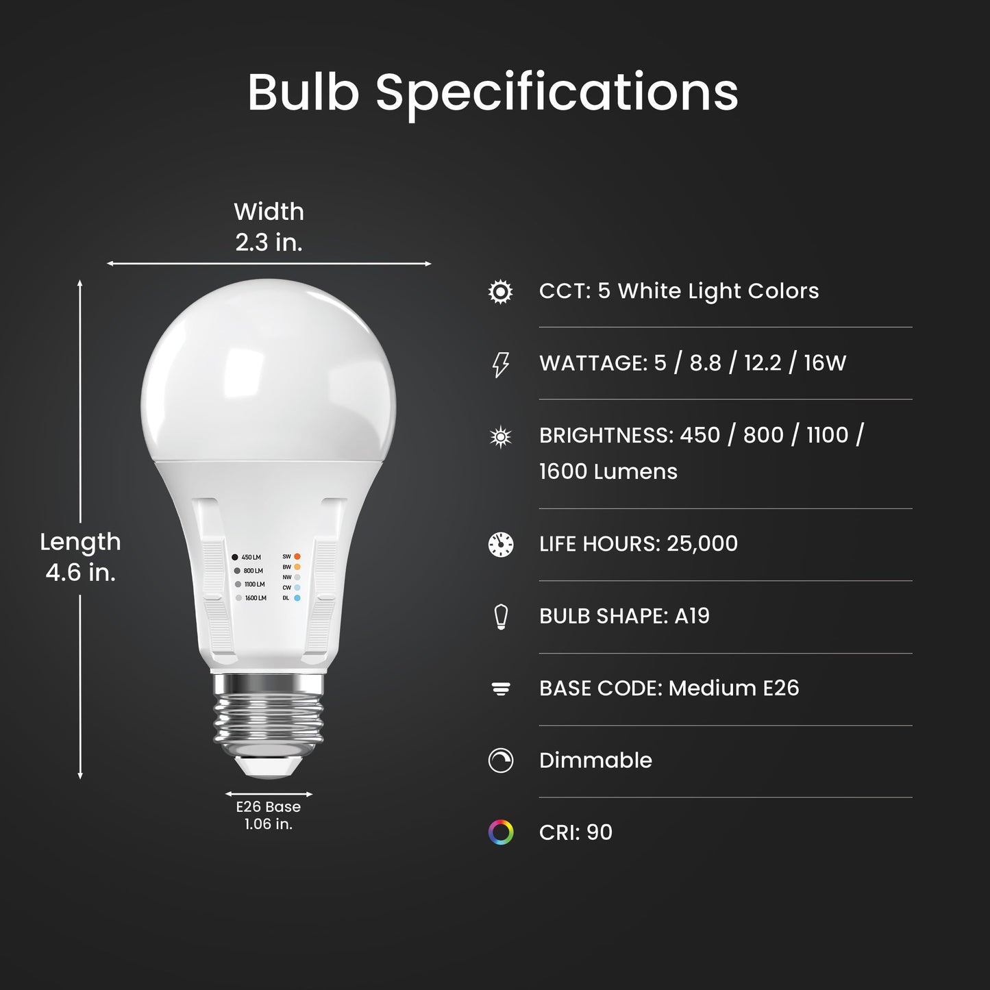 Feit Electric A19 All-in-One LED Light Bulb, 100W Eq, 4 Pack