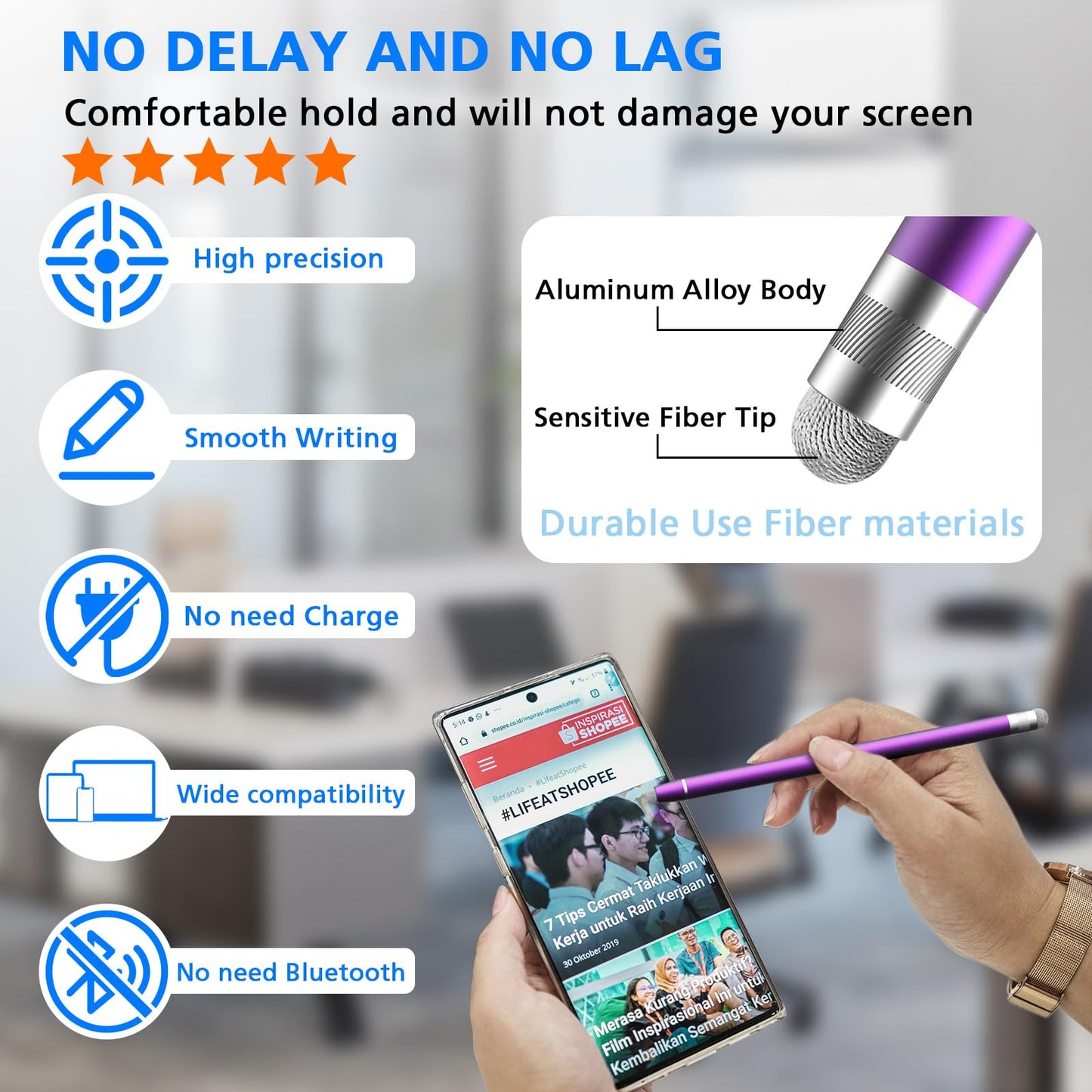 Stylus Pen for Touchscreen, 5 Pack Dual Fiber Stylus, High Sensitivity and Precision, Universal Stylus Pen for Android, Ipad,iPhone, Galaxy Microsoft
