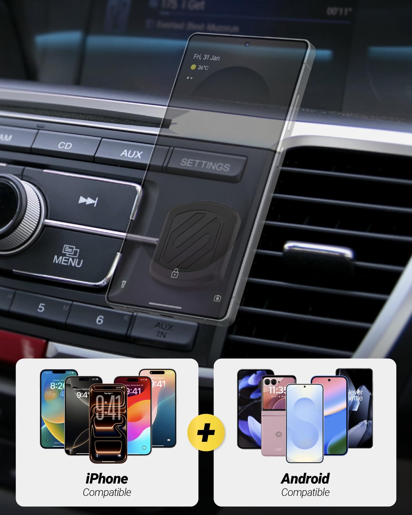 Scosche MagicMount Flush Extra Strength Magnetic Car Mount for Dashboard and Flat Surfaces, Low Profile Car Cell Phone Holder with Thick Metal Plate