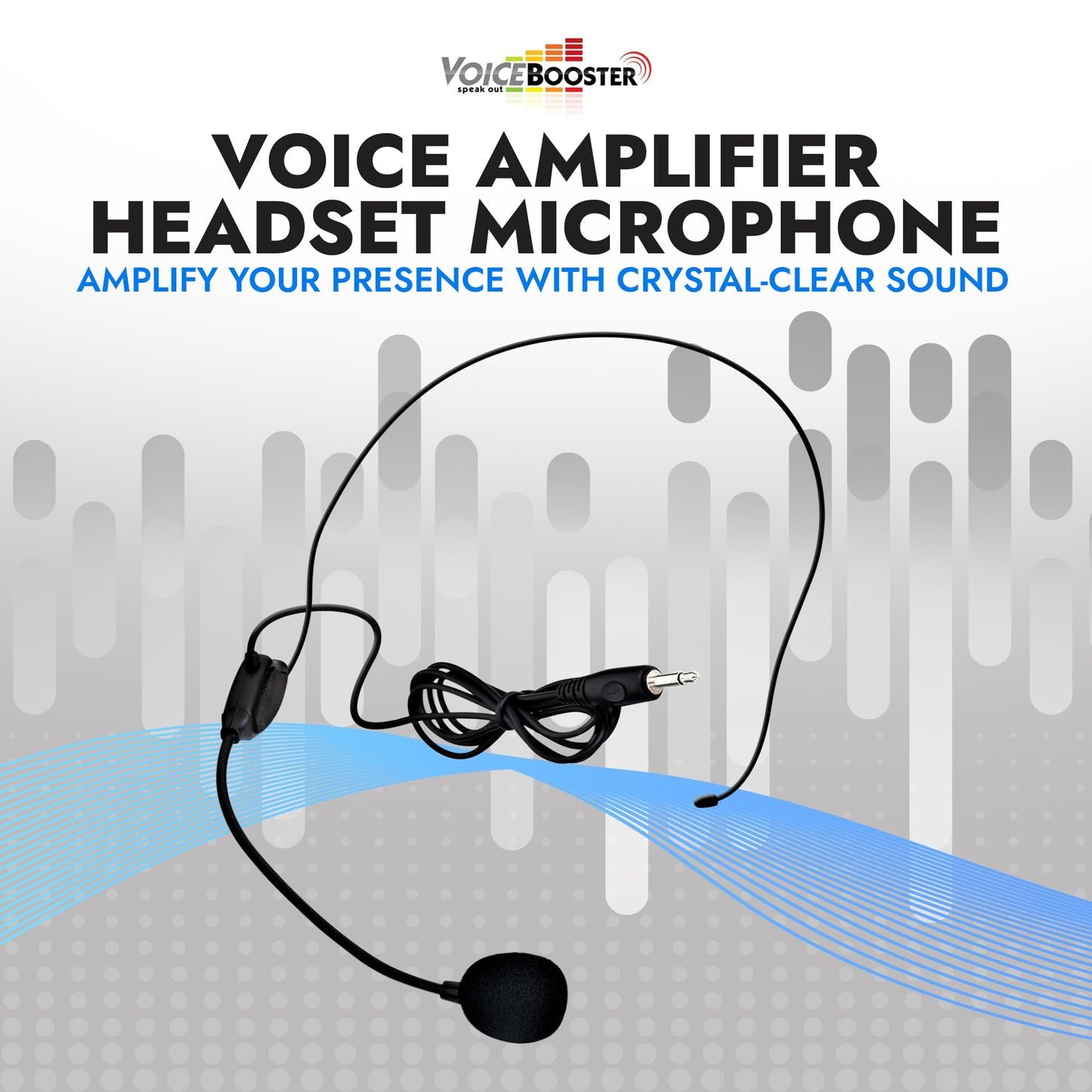 Voicebooster Speak Out Headset Microphone Lightweight Adjustable Boom Mic with Feedback Control - 3.5mm Plug for Voice Amplifiers for Public Speaking