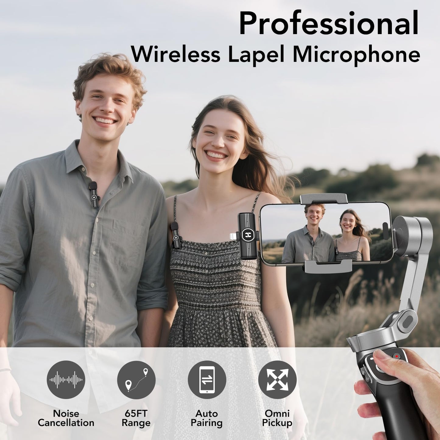 HEHOTTC Mini Wireless Lavalier Microphone for iPhone, iPad, Android Phone - Noise Reduction Lapel USB C Bluetooth Mic for Recording, Clip on Omni Lav